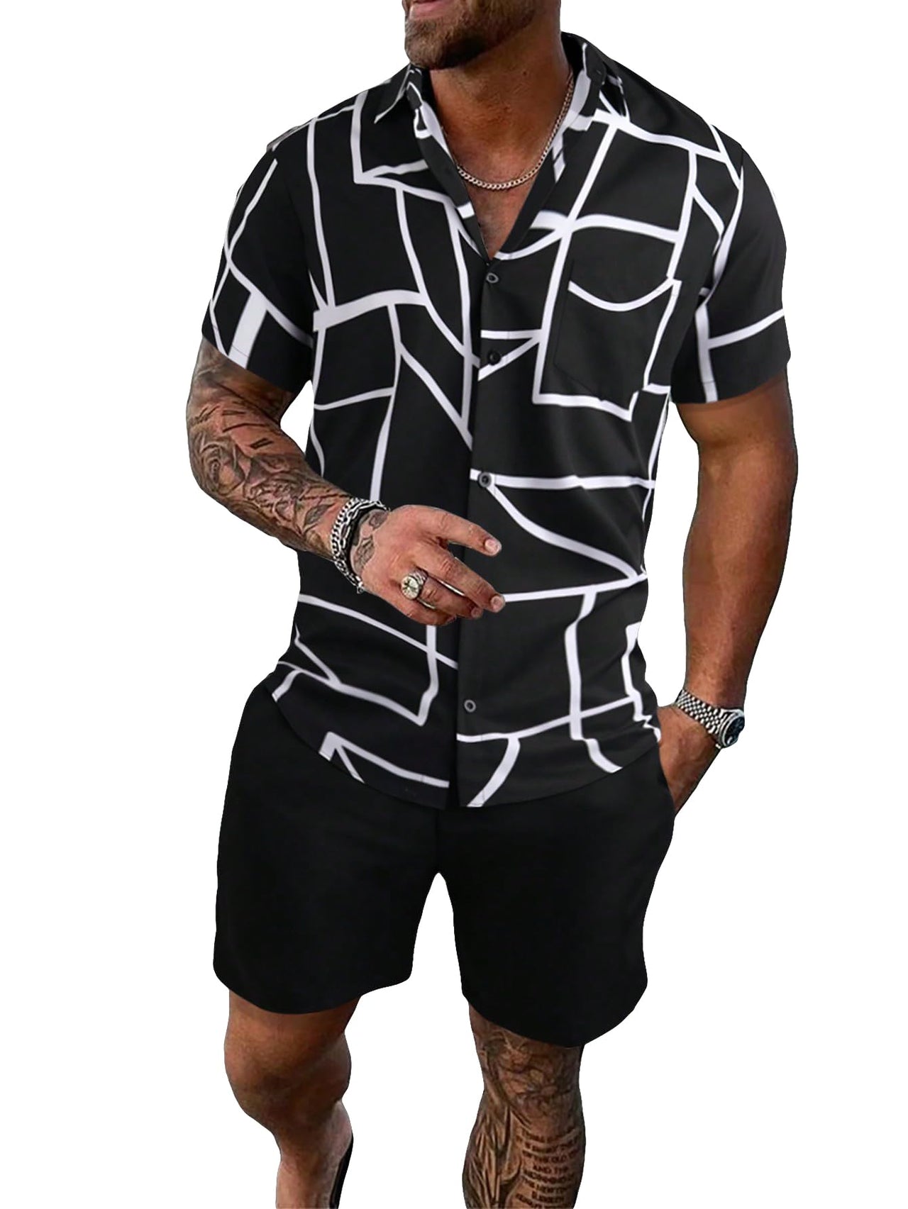 COZYEASE Men's Summer Casual Hawaiian Outfit Set